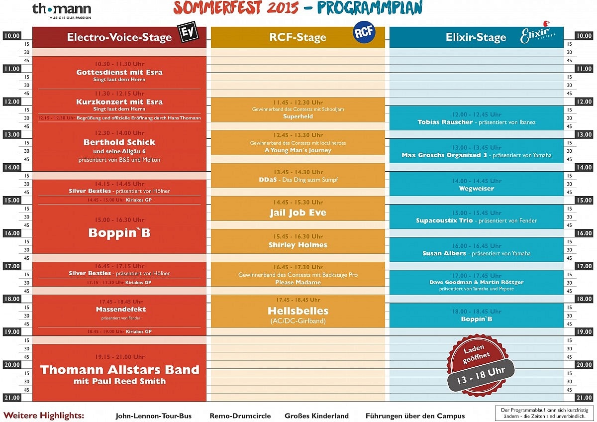 Programmplan Sommerfest Thomann 2015